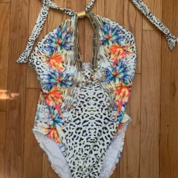 Venus Hot Rio One Piece Swimsuit Size 14 NWOT Leopard Floral Halter Neck Beach - Picture 2 of 16